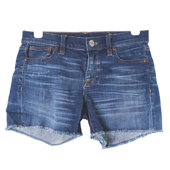J Crew Low Rise Indigo Cut Off Jean Shorts 24 - Picture 1 of 6
